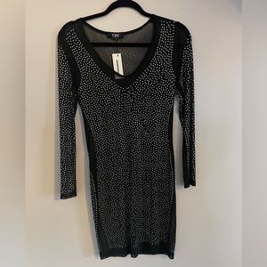 CBR Black Rhinestone Mesh Club Dress